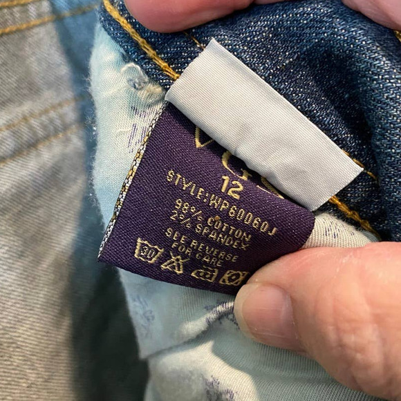 Distressed Denim Jeans Embellished Pockets Dark‎ Wash Blue Size 12 - Picture 4 of 7